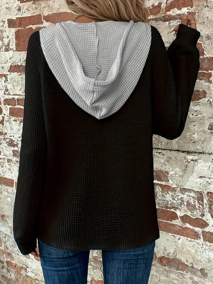 Women's Button Up Hoodie Relaxed Fit Waffle Knit Jacket 5