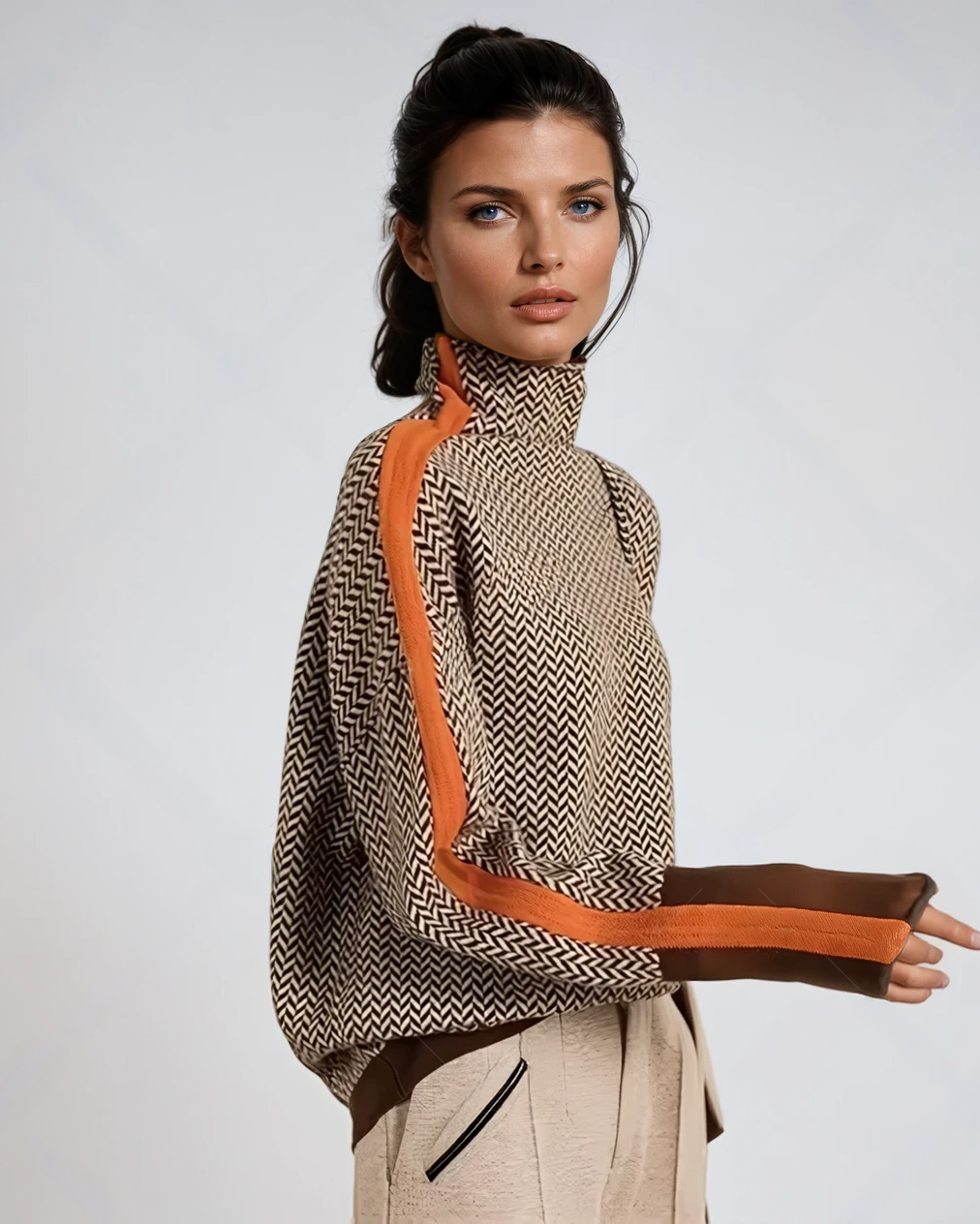 Women's Turtleneck Jumper Geometric Pattern Knit Sweater 5
