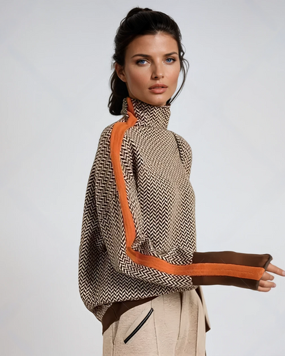 Women's Turtleneck Jumper Geometric Pattern Knit Sweater 5