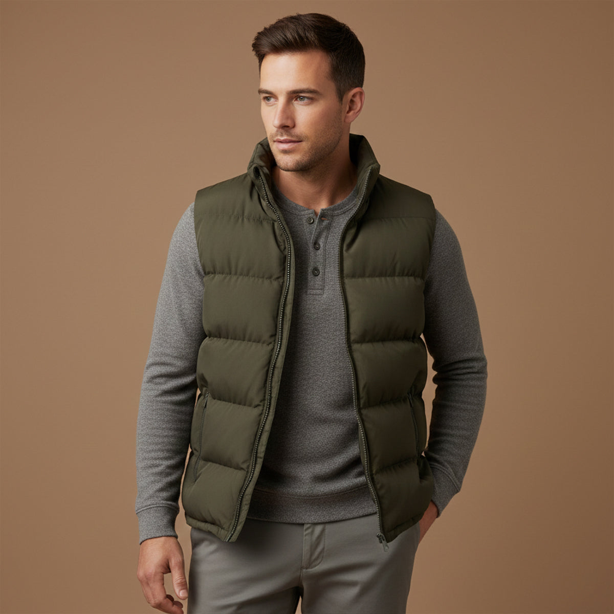 Men's Quilted Puffer Vest Slim Fit Zip Up Gilet Pockets 7
