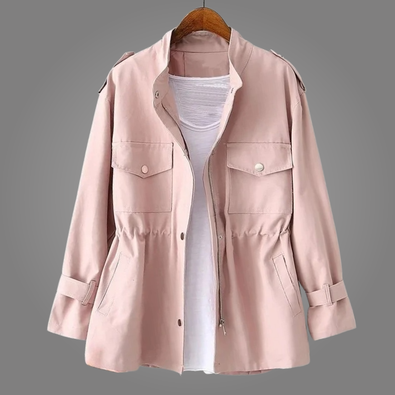 Women's Utility Overcoat Drawstring Tie Stand Collar 2