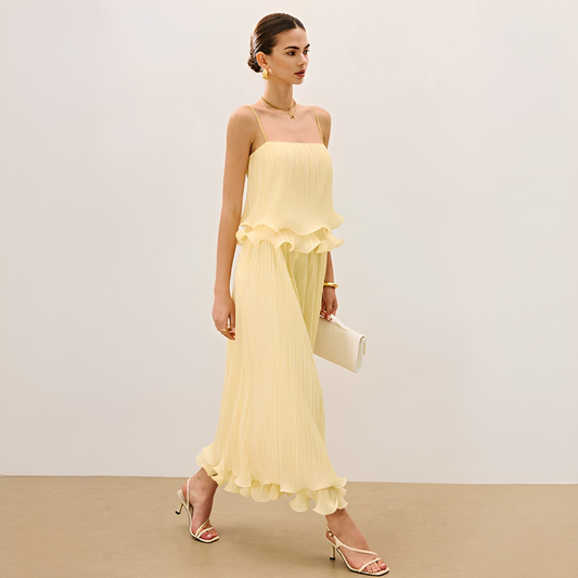 Pleated Maxi Dress Women's | Ruffle Detail & Elegant Co-ord Set