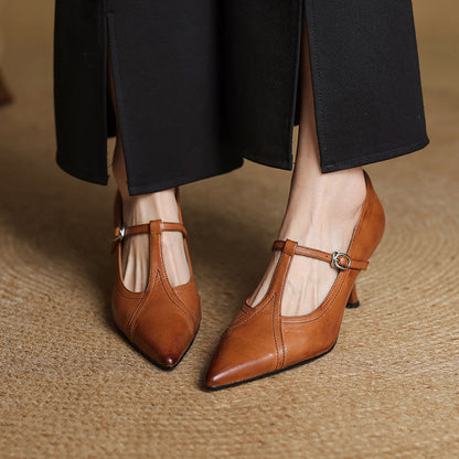 Pointed Toe T-Strap Ankle-Heels for Women – Elegant & Supportive Design 1