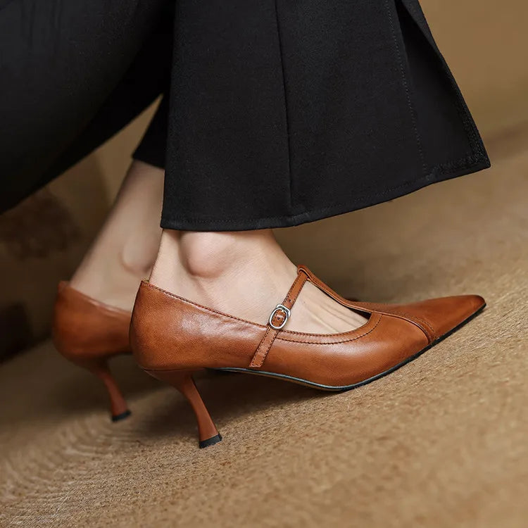 Pointed Toe T-Strap Ankle-Heels for Women – Elegant & Supportive Design 2