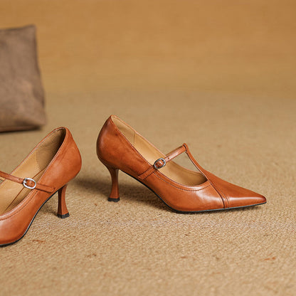 Pointed Toe T-Strap Ankle-Heels for Women – Elegant & Supportive Design 3