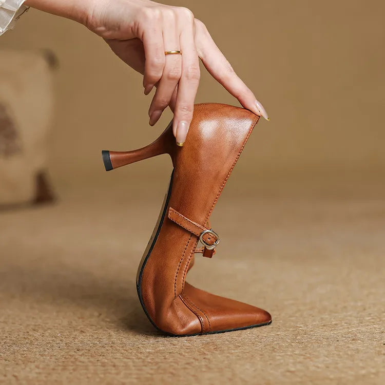 Pointed Toe T-Strap Ankle-Heels for Women – Elegant & Supportive Design 4