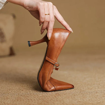Pointed Toe T-Strap Ankle-Heels for Women – Elegant & Supportive Design 4