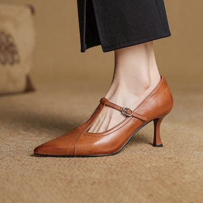 Pointed Toe T-Strap Ankle-Heels for Women – Elegant & Supportive Design 5