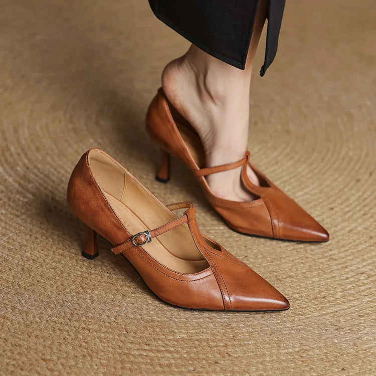 Pointed Toe T-Strap Ankle-Heels for Women – Elegant & Supportive Design 6