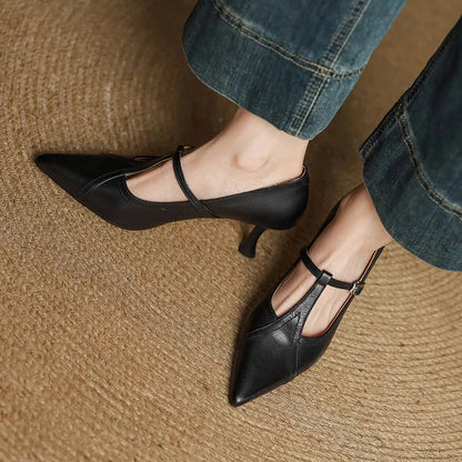 Pointed Toe T-Strap Ankle-Heels for Women – Elegant & Supportive Design 7