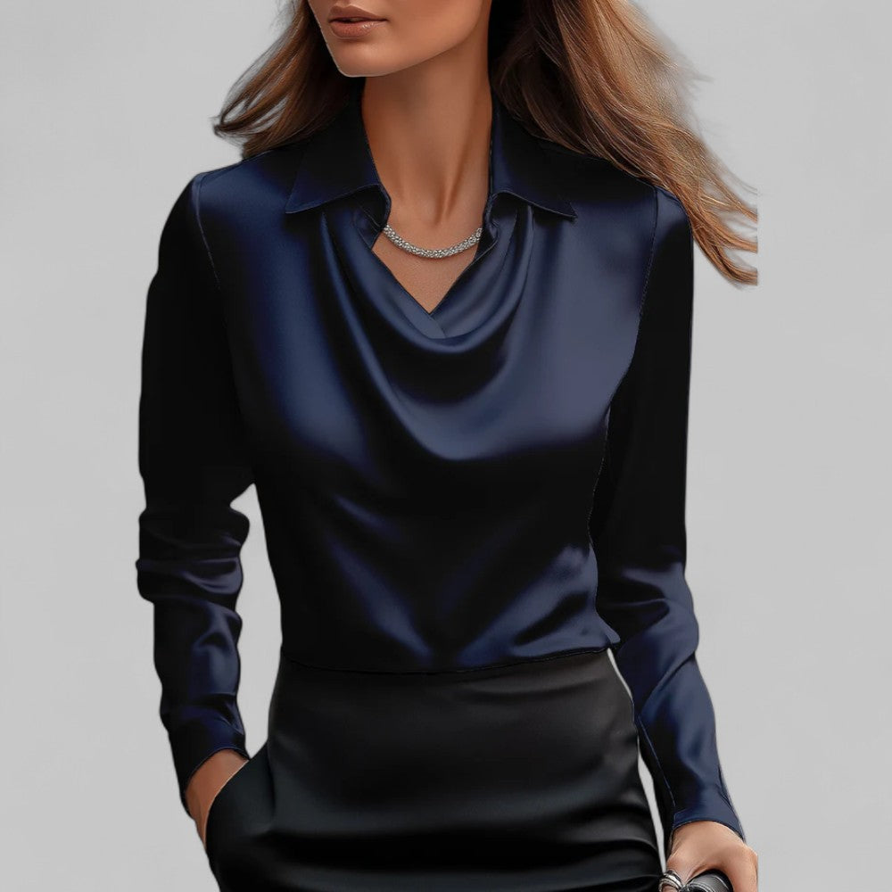 Women's Waterfall Blouse Cascading Neckline Flowy Top 8