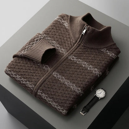 Men's Zip Up Knit Jacket Stand Collar Ribbed Cuffs 6