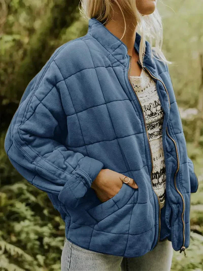 Women's Oversized Quilted Jacket Zip Up Puffer Coat Pockets 3