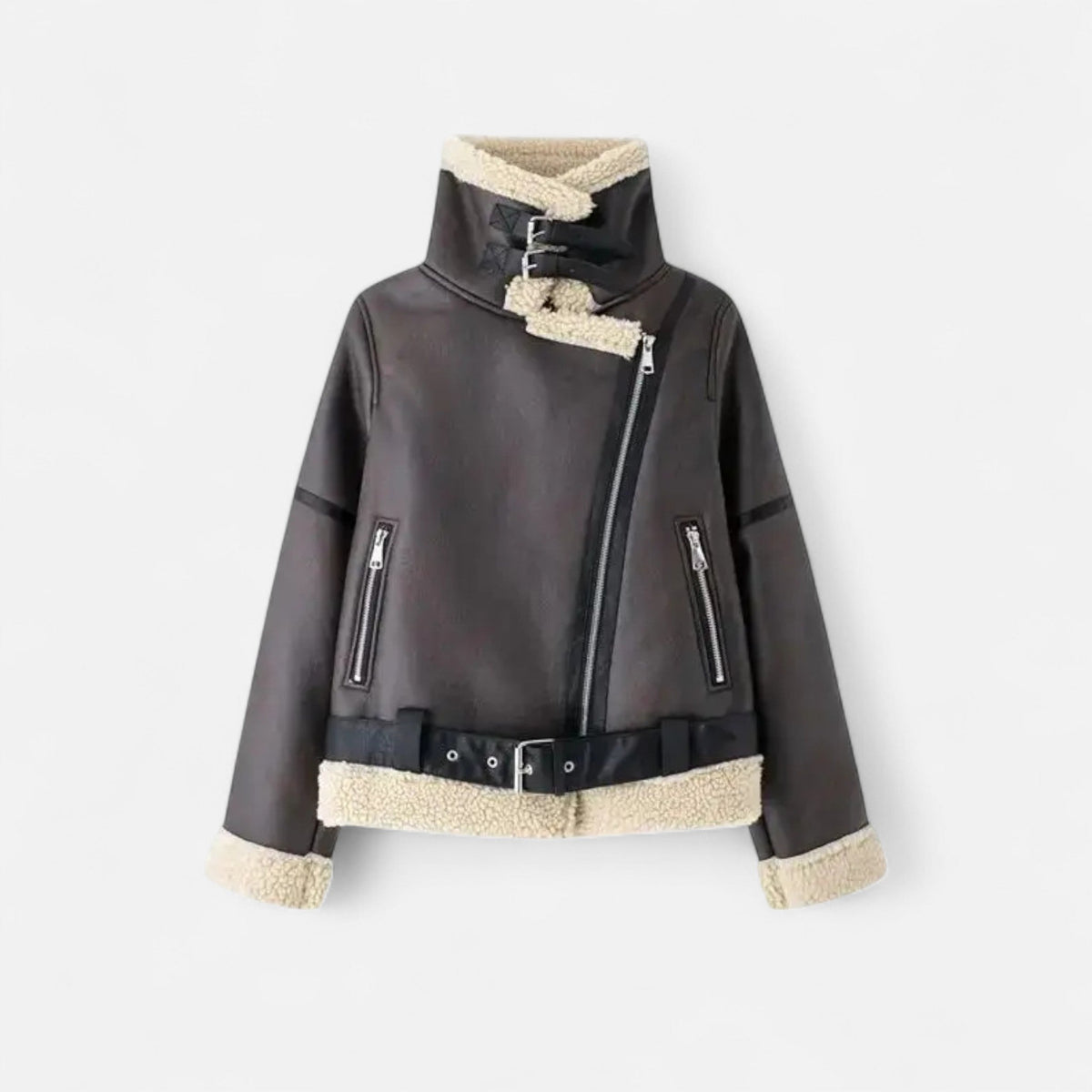 Women's Belted Jacket Fur Lined Fitted Winter Coat 3