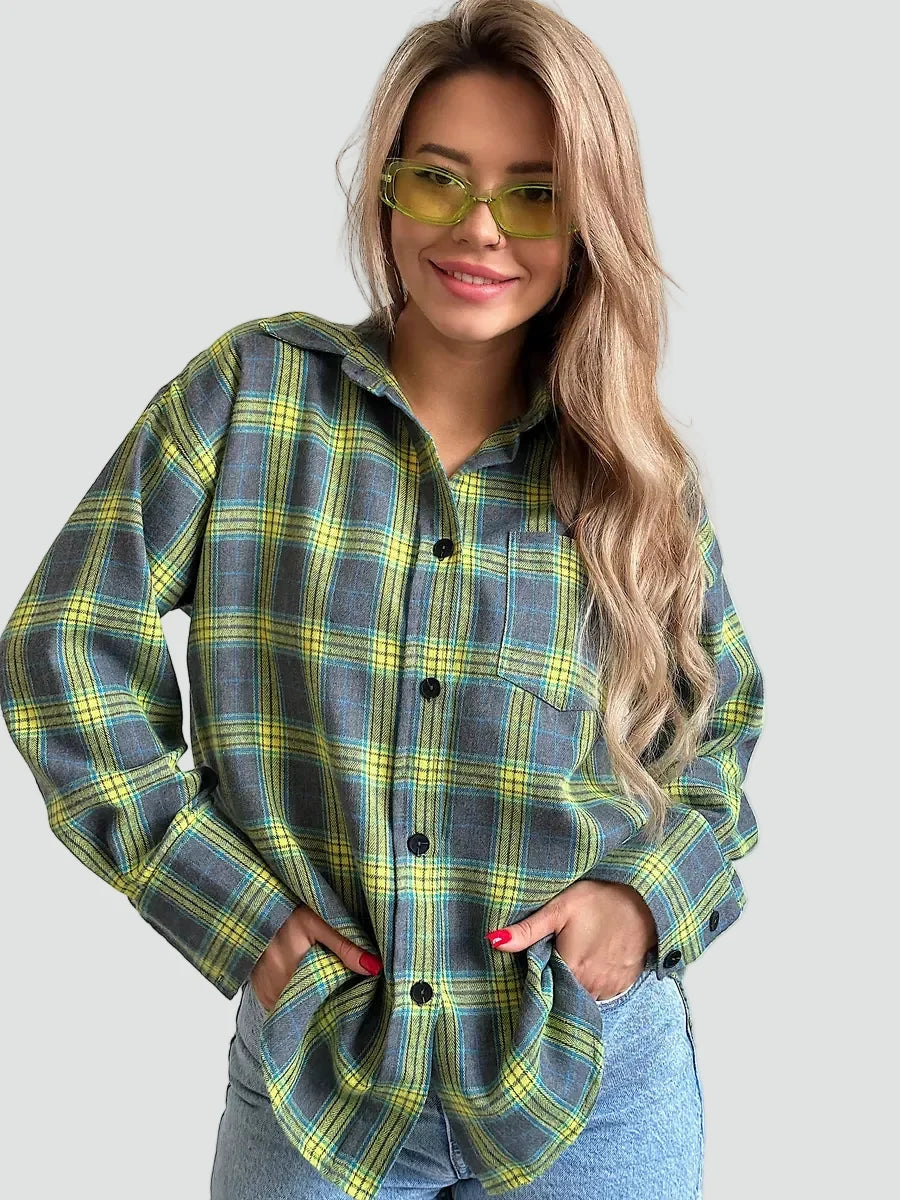 Women's Plaid Flannel Shirt | Oversized Fit for Autumn 1