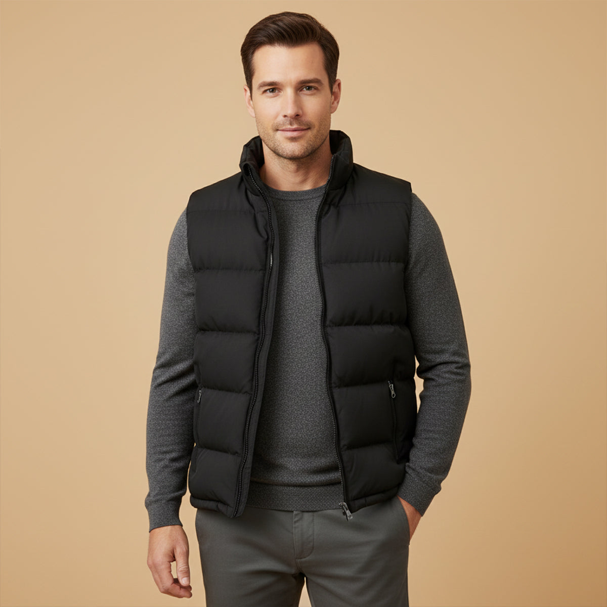 Men's Quilted Puffer Vest Slim Fit Zip Up Gilet Pockets 2