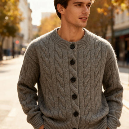 Men's Cable Knit Cardigan Button Up Ribbed Jumper Sweater 4
