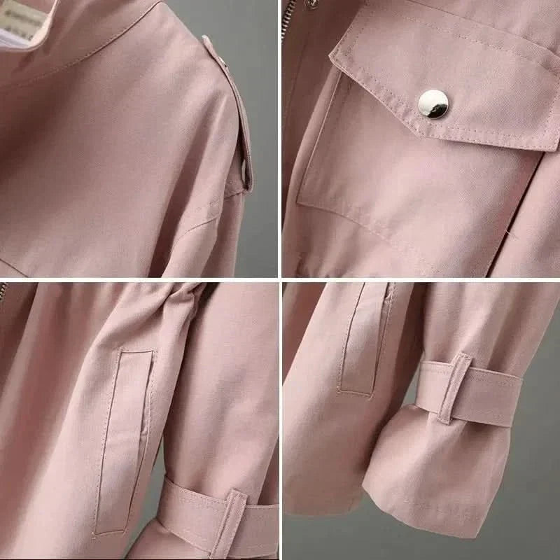 Women's Utility Overcoat Drawstring Tie Stand Collar 3
