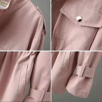 Women's Utility Overcoat Drawstring Tie Stand Collar 3