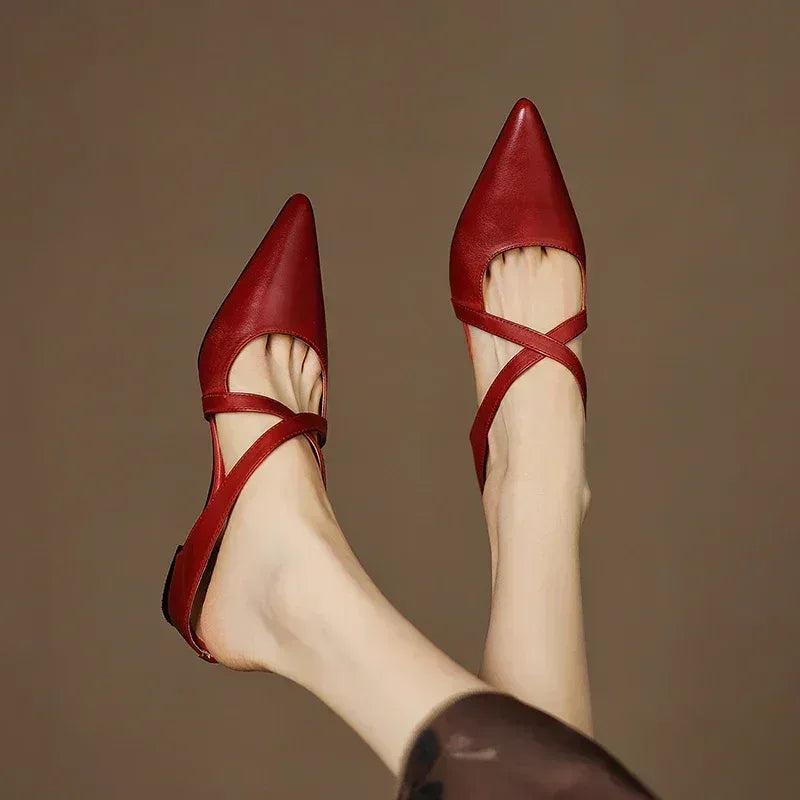 Women's Heels | Cross-Strap Design & Pointed Toe Elegance