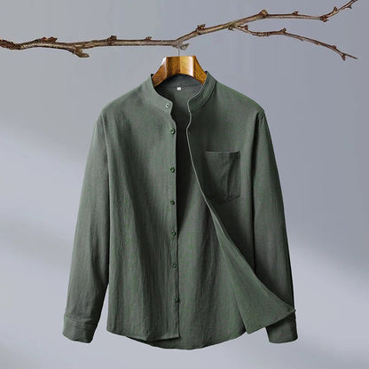 Relaxed Fit Band Collar Shirt for Men – Breathable Casual 0