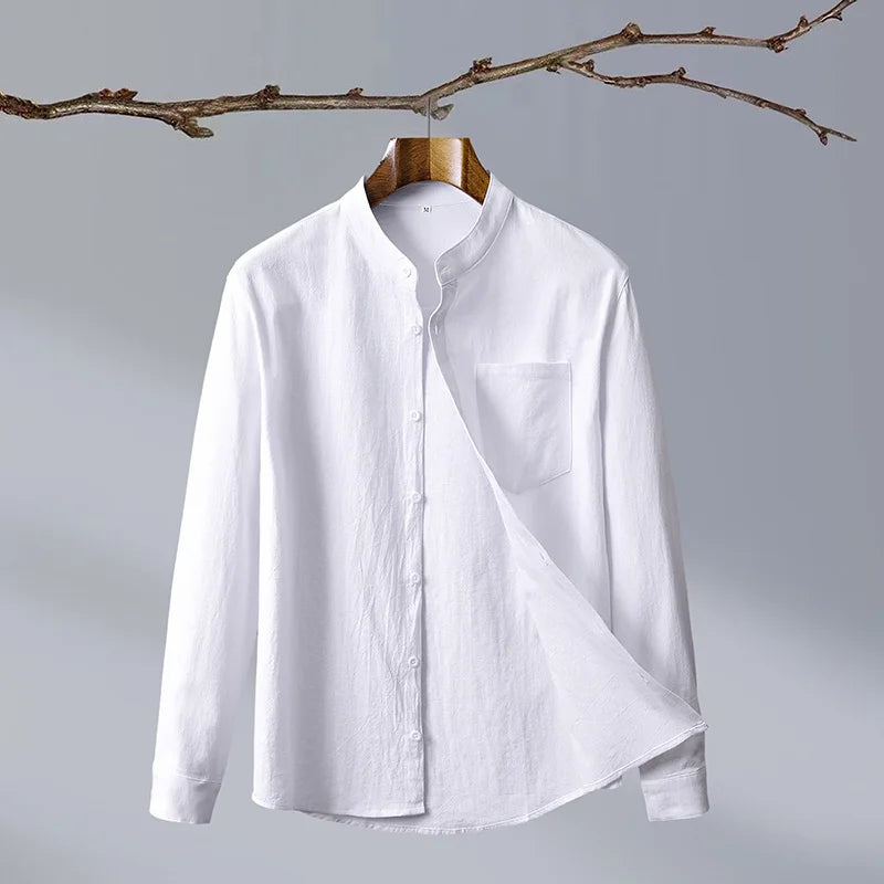 Relaxed Fit Band Collar Shirt for Men – Breathable Casual 2