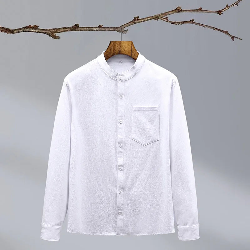 Relaxed Fit Band Collar Shirt for Men – Breathable Casual 3
