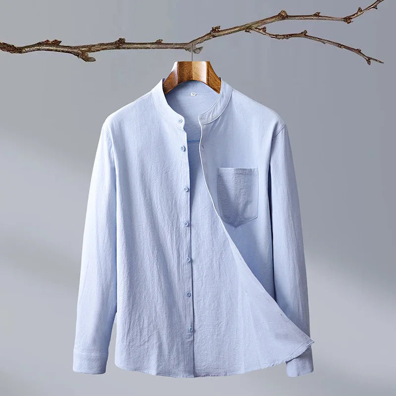 Relaxed Fit Band Collar Shirt for Men – Breathable Casual 4