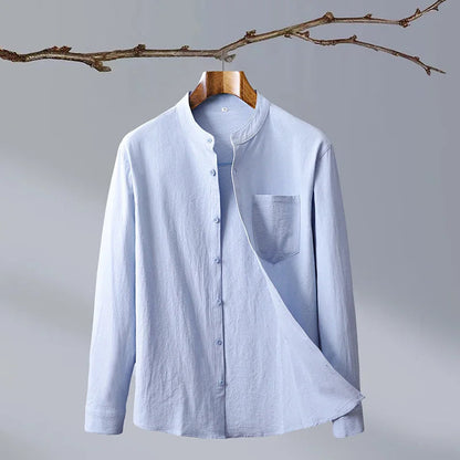 Relaxed Fit Band Collar Shirt for Men – Breathable Casual 4