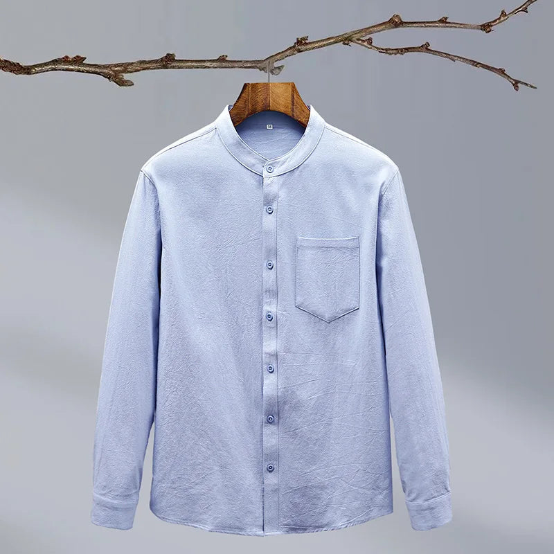 Relaxed Fit Band Collar Shirt for Men – Breathable Casual 5