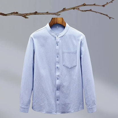 Relaxed Fit Band Collar Shirt for Men – Breathable Casual 5