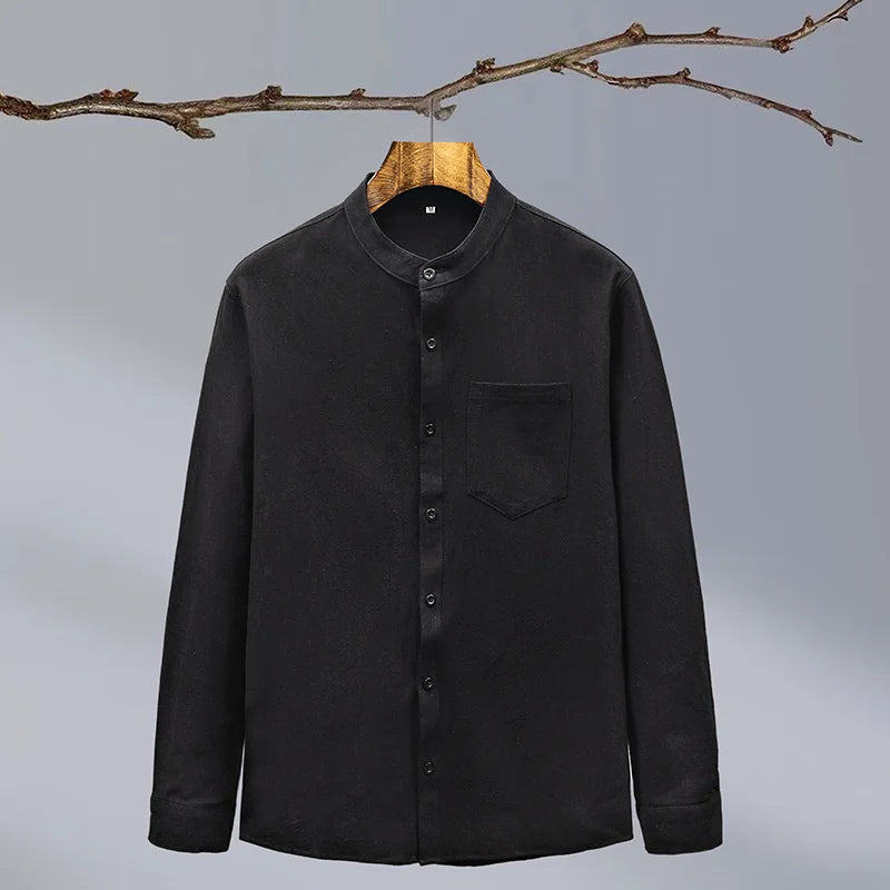 Relaxed Fit Band Collar Shirt for Men – Breathable Casual 7