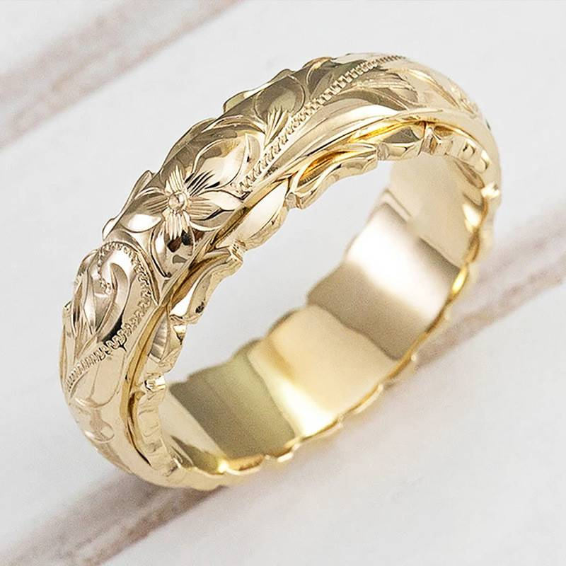 Retro Golden Floral Statement Ring