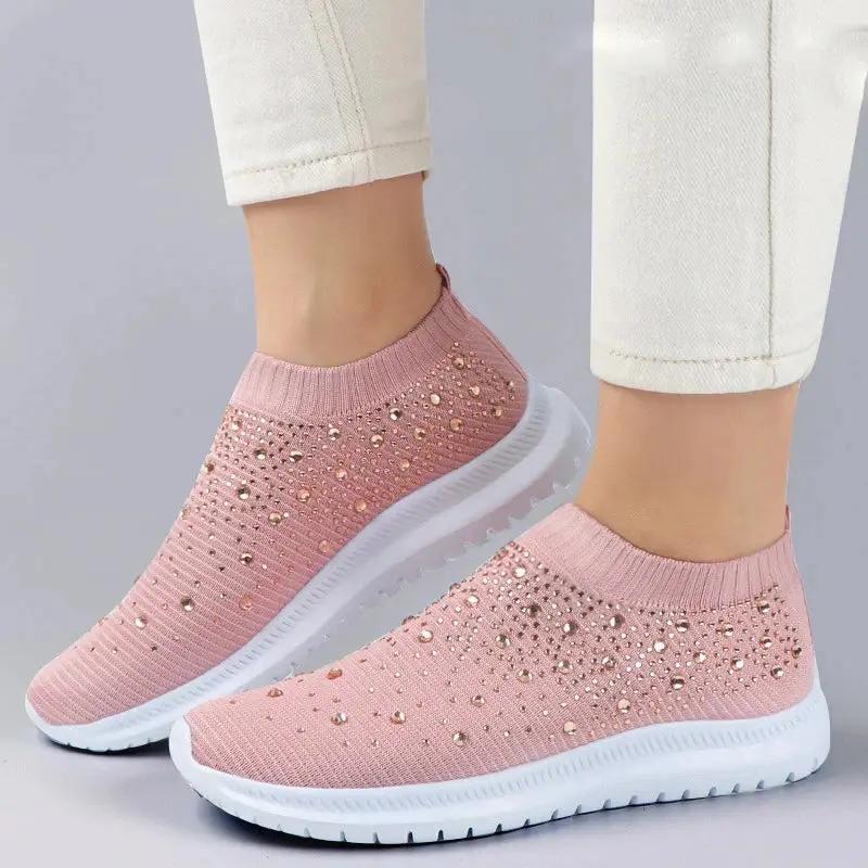 Rhinestone Slip-On Sneakers for Women – Stylish & Lightweight Comfort 0
