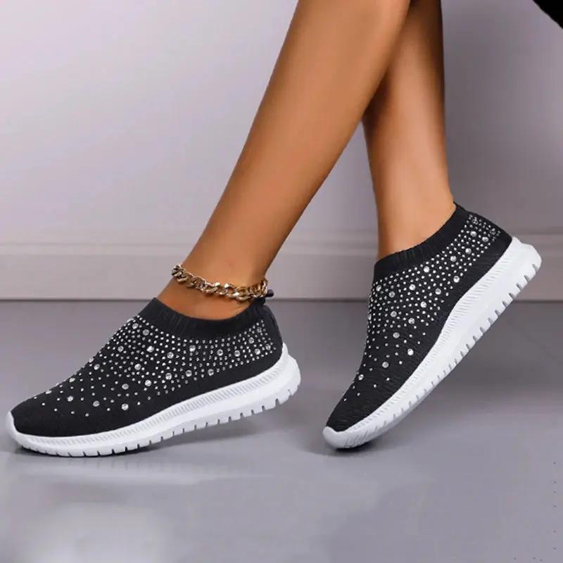 Rhinestone Slip-On Sneakers for Women – Stylish & Lightweight Comfort 2