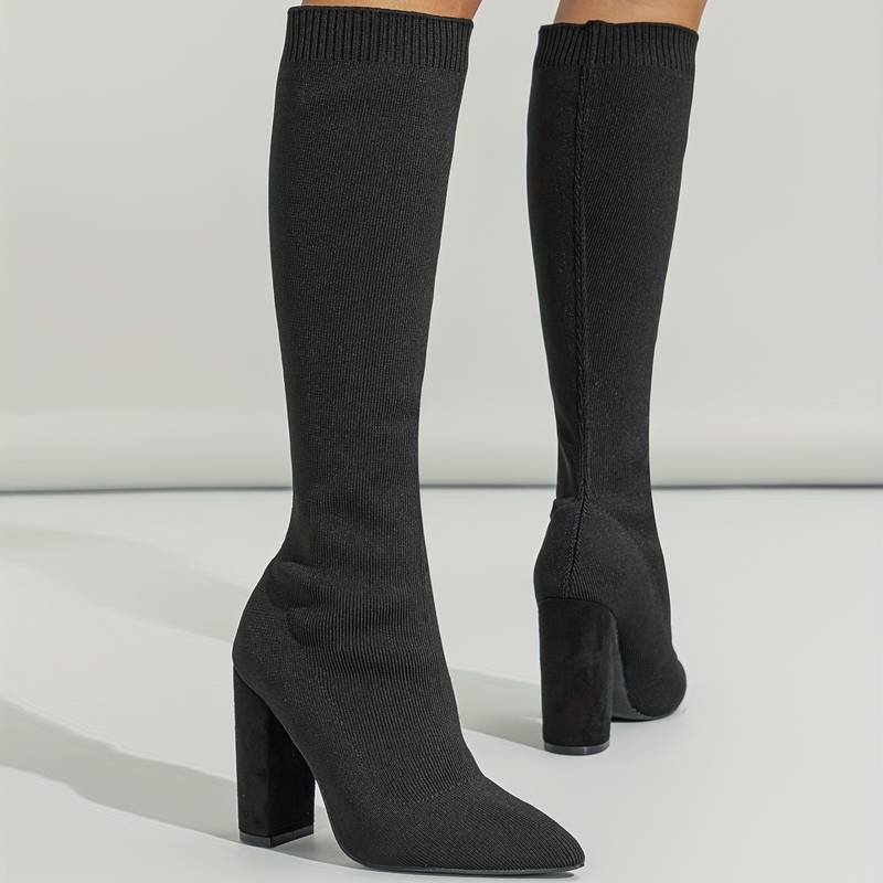 Ribbed Pointed Toe Knee-Length Knitted Sock Boots for Women – Stylish & Comfortable 1