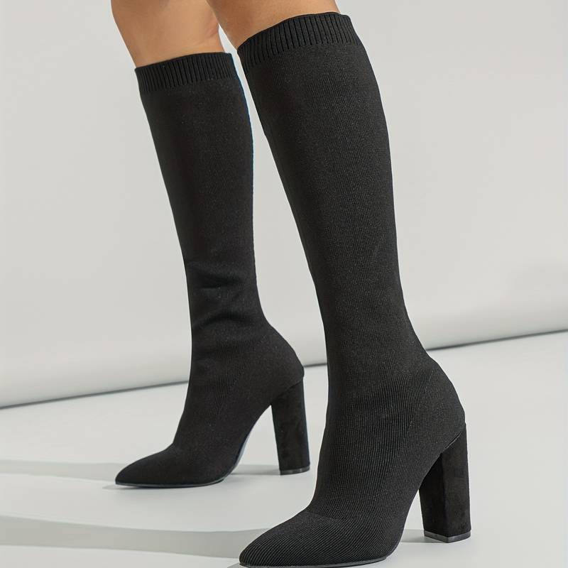 Ribbed Pointed Toe Knee-Length Knitted Sock Boots for Women – Stylish & Comfortable 2