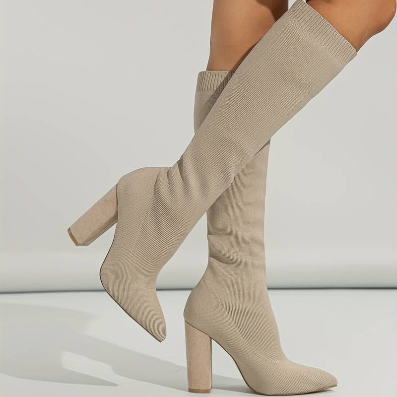 Ribbed Pointed Toe Knee-Length Knitted Sock Boots for Women – Stylish & Comfortable 6