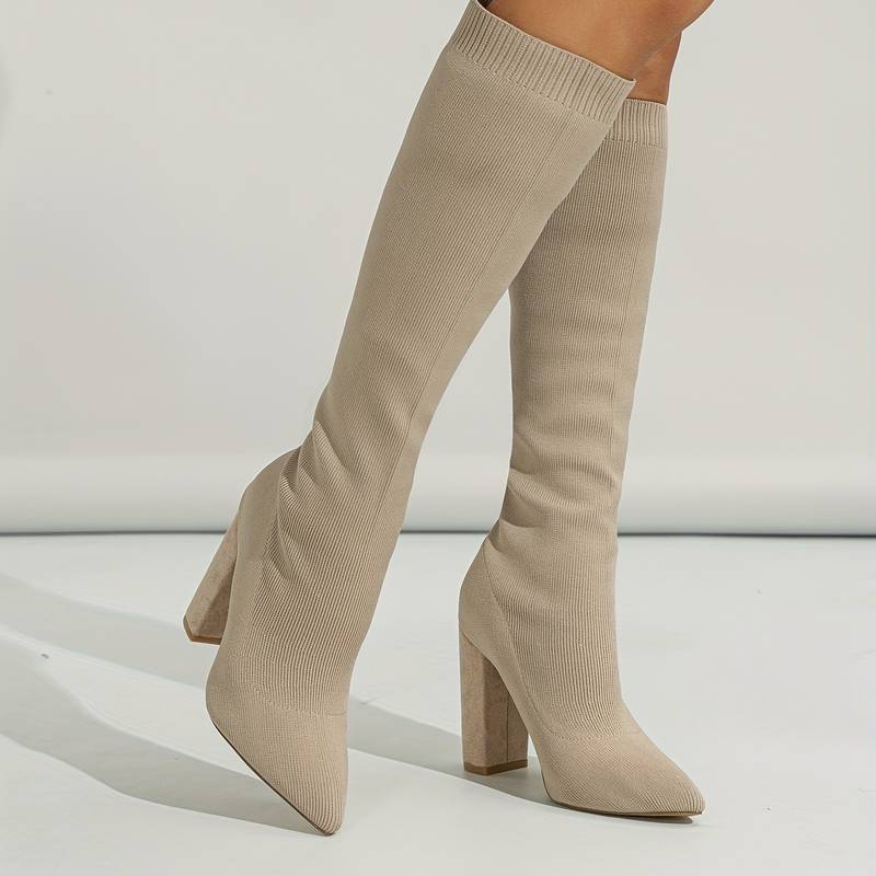 Ribbed Pointed Toe Knee-Length Knitted Sock Boots for Women – Stylish & Comfortable 7