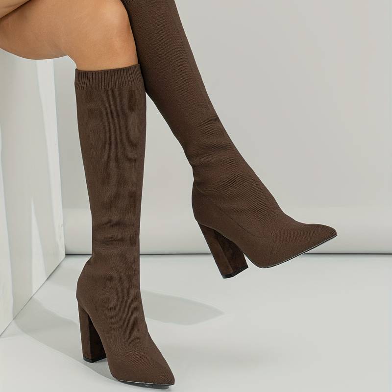 Ribbed Pointed Toe Knee-Length Knitted Sock Boots for Women – Stylish & Comfortable 8