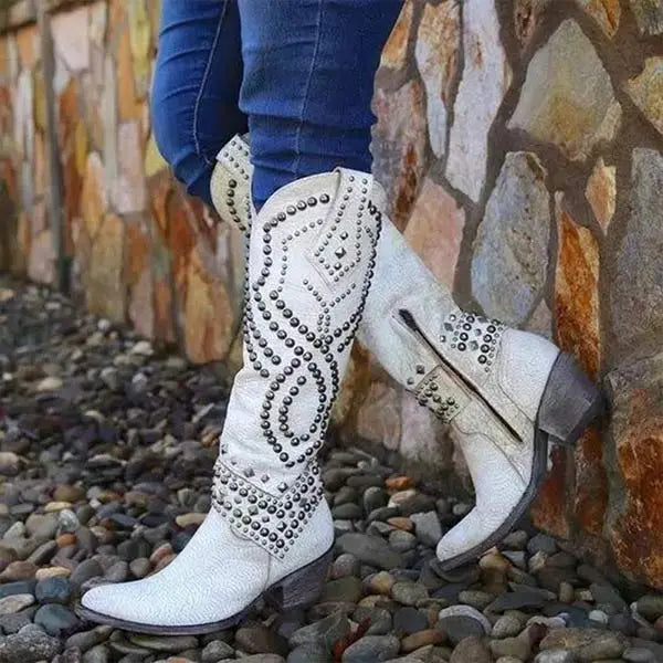 Rivet Long Heel Boots for Women – Bold & Chic Style 1