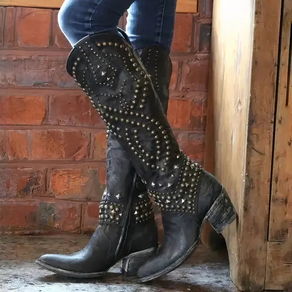 Rivet Long Heel Boots for Women – Bold & Chic Style 3