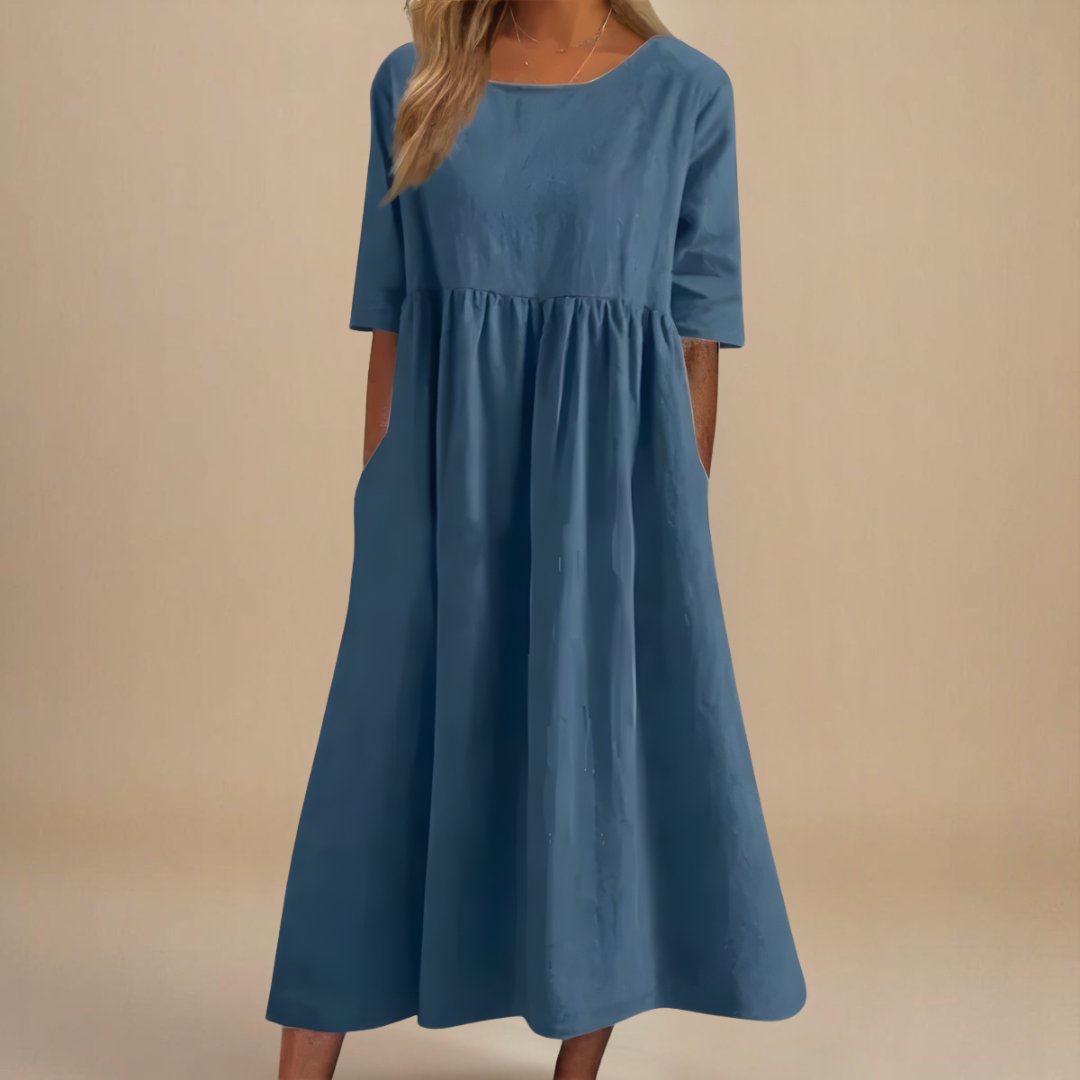 Rosie | Midi Dress Linen Half-Sleeve Gathered Waist Relaxed 3