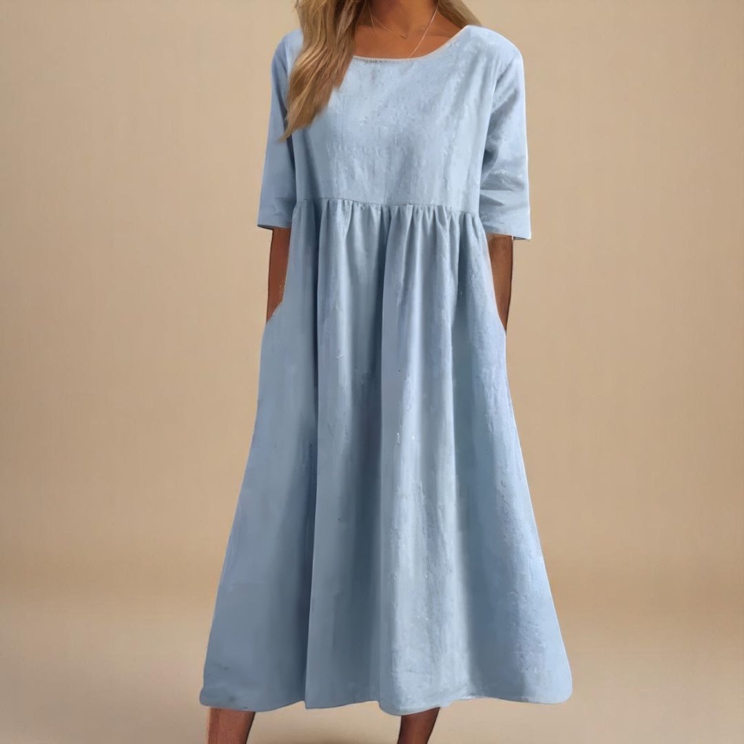 Rosie | Midi Dress Linen Half-Sleeve Gathered Waist Relaxed 4