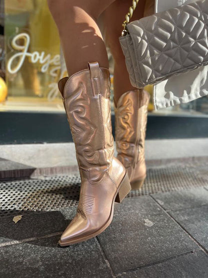 Women's Western Ankle Boots | Metallic Shine & Block Heel 4