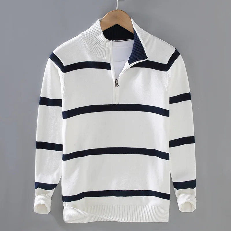 Men's Striped Sweater | Half-Zip Collar & Breathable Comfort 2