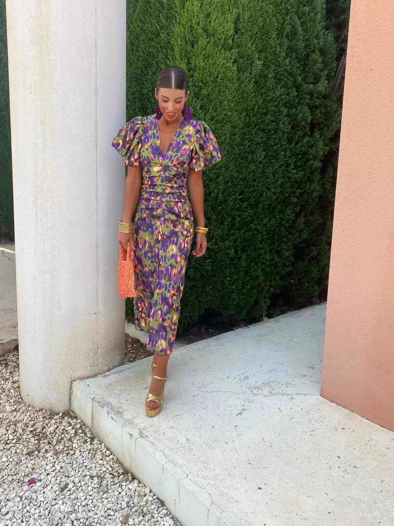 Wedding Guest Dress with Puff Sleeves