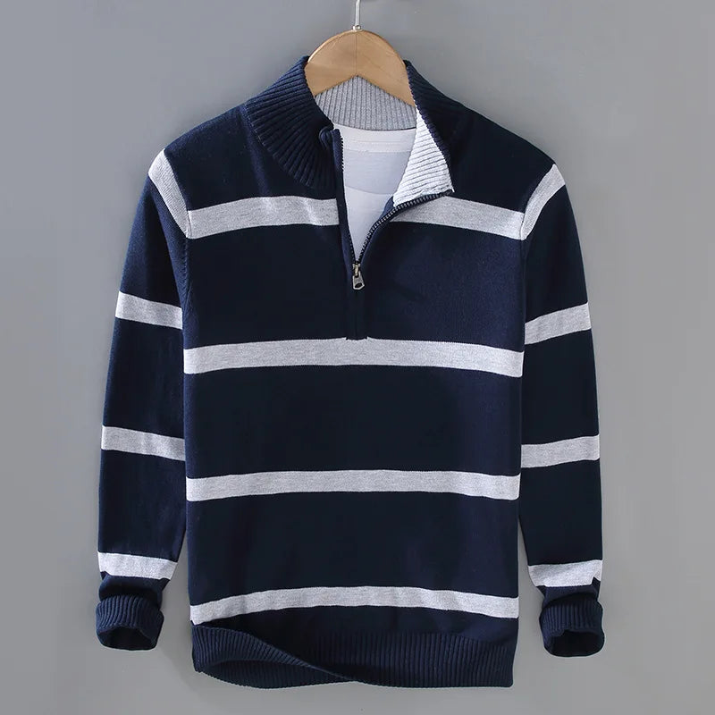 Men's Striped Sweater | Half-Zip Collar & Breathable Comfort 4
