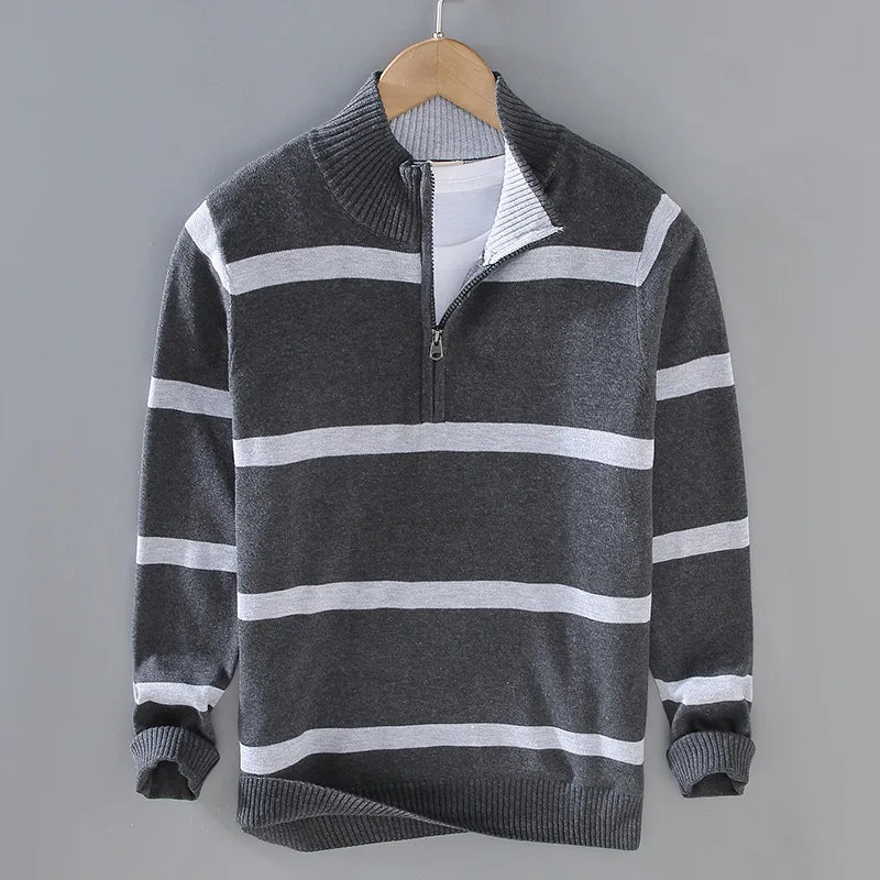 Men's Striped Sweater | Half-Zip Collar & Breathable Comfort 5