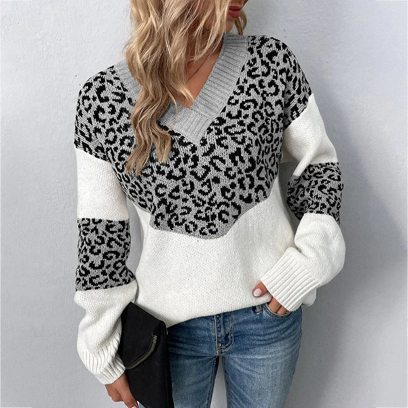 Women's Sweater | Animal Pattern & Ribbed Trim 1